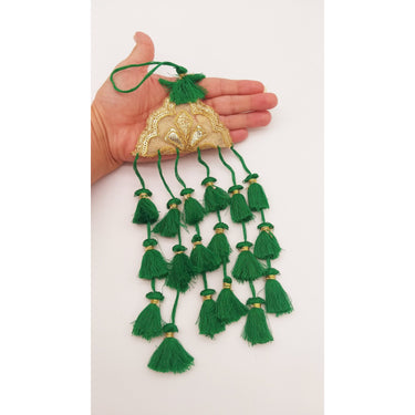 Gold Hand Embroidered Green Tassels Latkans, Tiered Tassels, Boho Chic Tassels